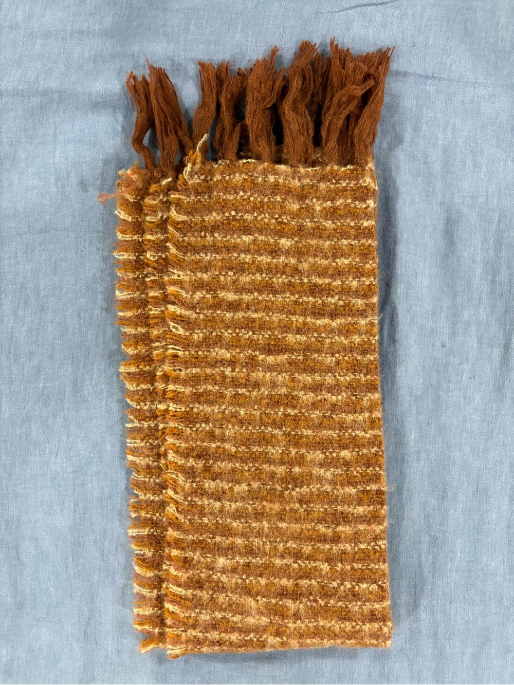 REI Rust Orange Striped Knit Scarf with Fringe